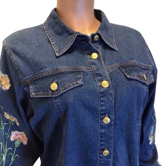 Vtg Bob Mackie Wearable Art Embroidered Denim Shirt Jacket Women’s Size M Floral - Picture 4 of 10